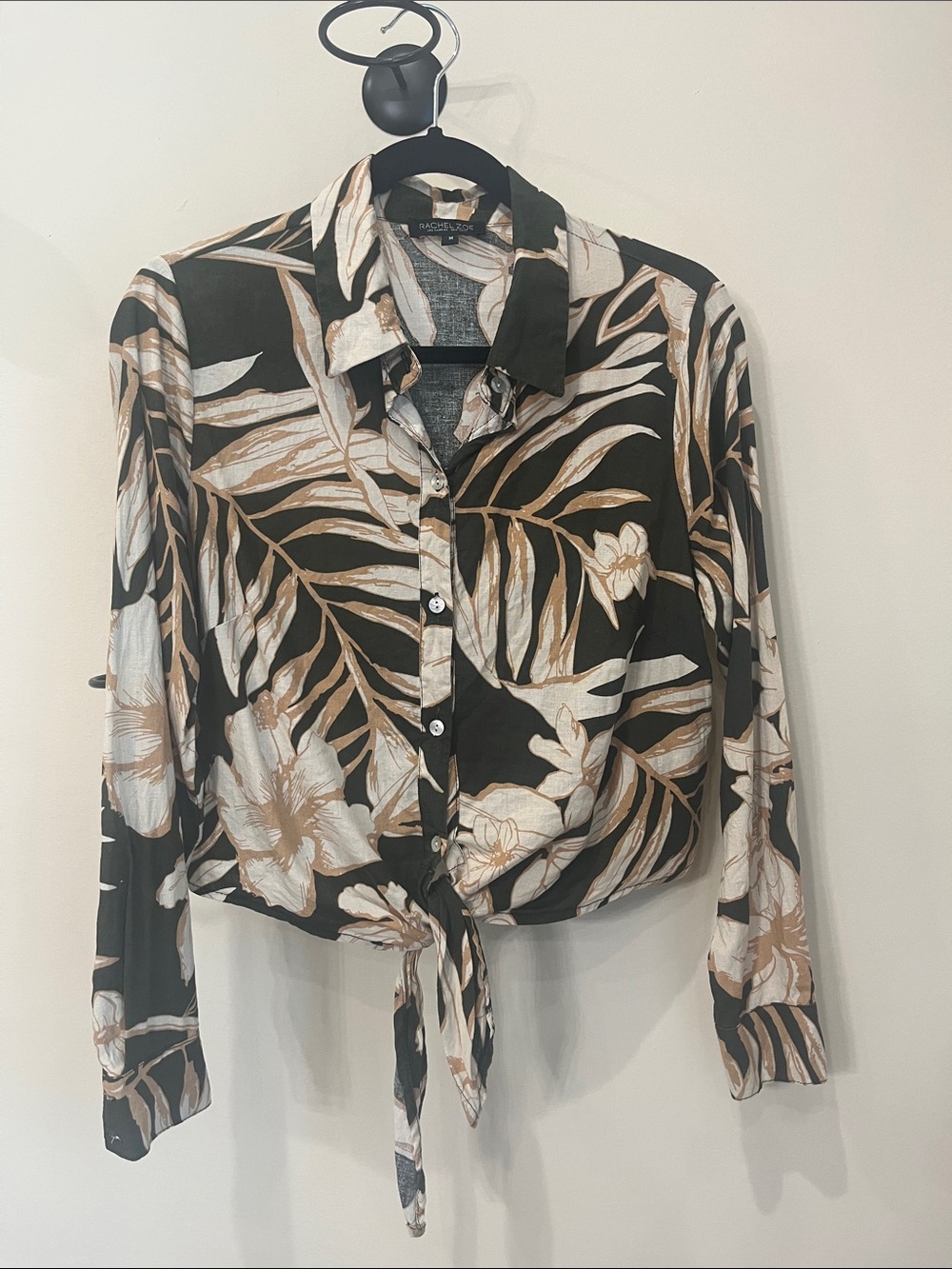 Rachel Zoe Floral & Leaf Tie-Front Button Down Shirt